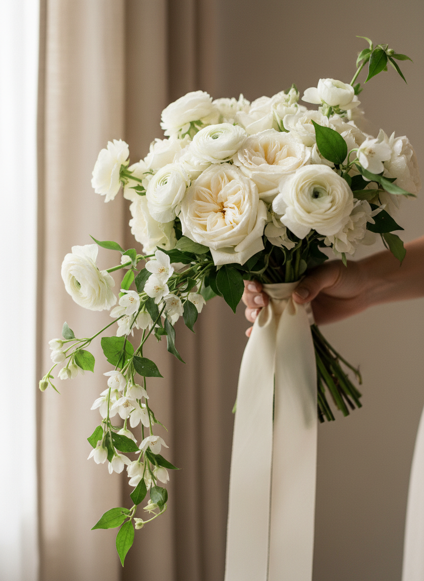 White garden rose bridal bouquet