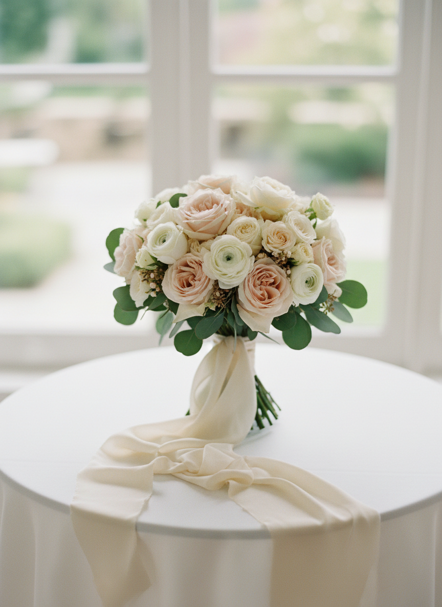 Pale pink garden rose bridal bouquet